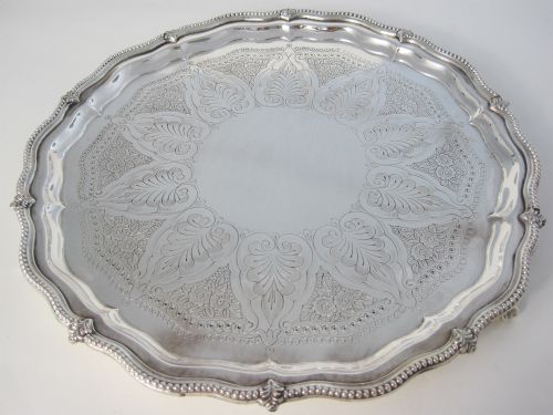 12 victorian silver plated salver in a shaped circular form - CATEGORY: ANTIQUE SILVER - DATED 1890