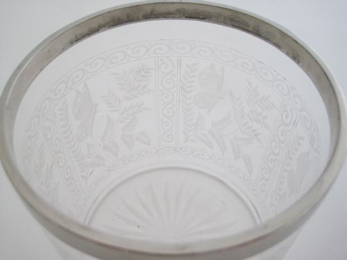 VICTORIAN ENGRAVED GLASS AND SILVER PLATED CIRCULAR BISCUIT BARREL - ADDITIONAL PHOTO 4