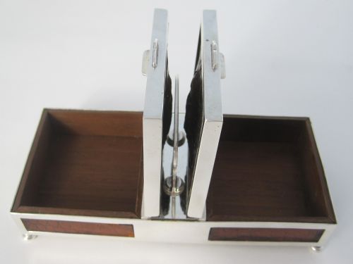 DOUBLE ENDED SILVER PLATED BOX WITH PANELS OF CROCODILE STYLE LEATHER - ADDITIONAL PHOTO 4