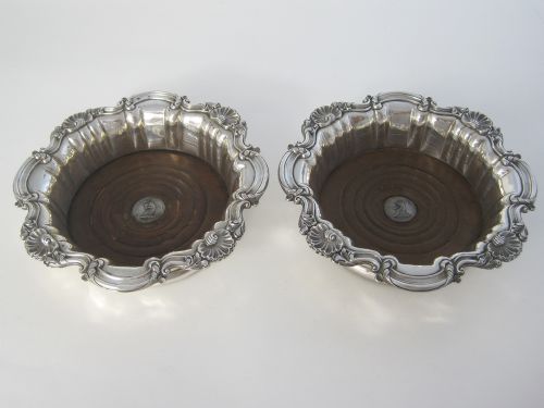 pair of good quality old sheffield plate coasters by t j creswick - CATEGORY: ANTIQUE SILVER - DATED 1800