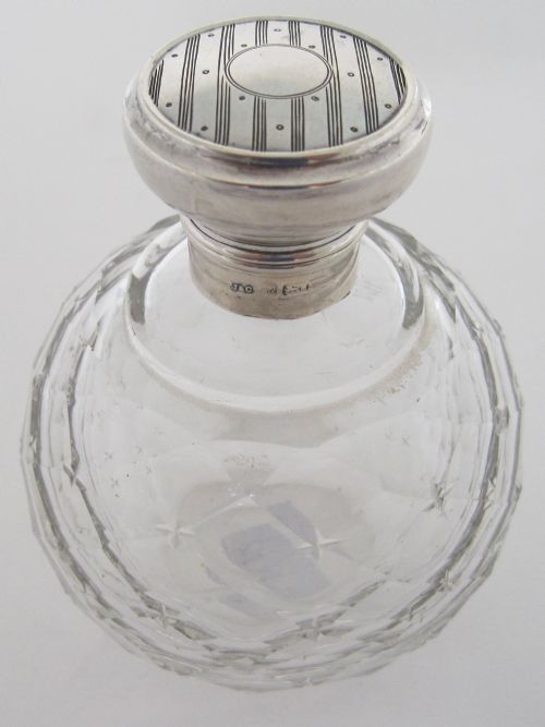 small silver and cut glass edwardian perfume bottle - CATEGORY: ANTIQUE SILVER - DATED 1910