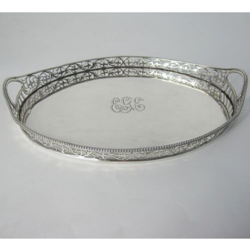 pretty late victorian silver tray in an oval cushion form - CATEGORY: ANTIQUE SILVER - DATED 1900
