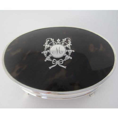 BEAUTIFUL LARGE SILVER AND TORTOISESHELL JEWELLERY OR TRINKET BOX - ADDITIONAL PHOTO 1
