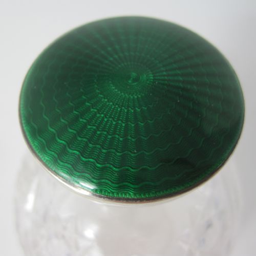 WILLIAM HUTTON SON PERFUME BOTTLE WITH A GREEN GILLOCHE ENAMEL LID - ADDITIONAL PHOTO 1