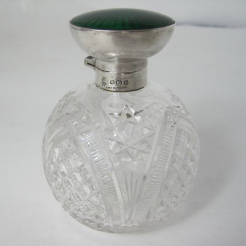 WILLIAM HUTTON SON PERFUME BOTTLE WITH A GREEN GILLOCHE ENAMEL LID - ADDITIONAL PHOTO 3