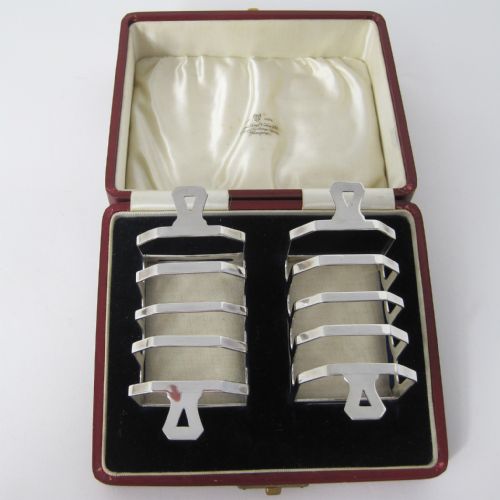 smart pair of art deco style silver boxed toast racks - CATEGORY: ANTIQUE SILVER - DATED 1930
