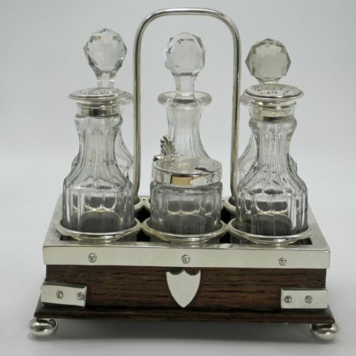 VICTORIAN JOHN GRINSELL SON OAK AND SILVER PLATED SIX BOTTLE CRUET SET - ADDITIONAL PHOTO 1
