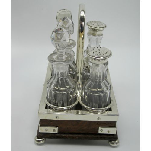 VICTORIAN JOHN GRINSELL SON OAK AND SILVER PLATED SIX BOTTLE CRUET SET - ADDITIONAL PHOTO 4