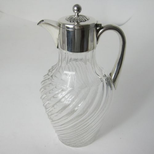 victorian silver mounted claret jug with clear glass ovoid shape spiral cut body - CATEGORY: ANTIQUE SILVER - DATED 1890