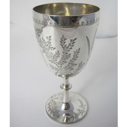 victorian silver goblet or trophy cup with beautiful fern and floral engraving - CATEGORY: ANTIQUE SILVER - DATED 1880