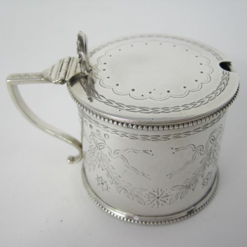 hamilton inches antique victorian silver drum mustard pot - CATEGORY: ANTIQUE SILVER - DATED 1870
