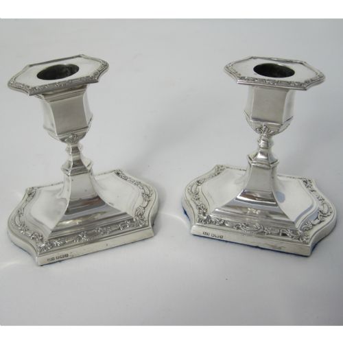 pair of edwardian silver dwarf style candlesticks - CATEGORY: ANTIQUE SILVER - DATED EDWARDIAN