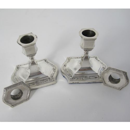 PAIR OF EDWARDIAN SILVER DWARF STYLE CANDLESTICKS - ADDITIONAL PHOTO 1