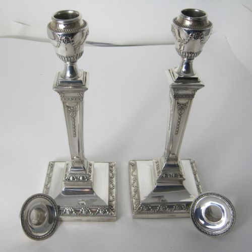 ATTRACTIVE PAIR OF VICTORIAN SILVER SQUARE BASE CANDLESTICKS - ADDITIONAL PHOTO 1