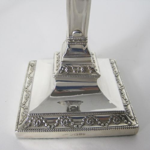 ATTRACTIVE PAIR OF VICTORIAN SILVER SQUARE BASE CANDLESTICKS - ADDITIONAL PHOTO 2