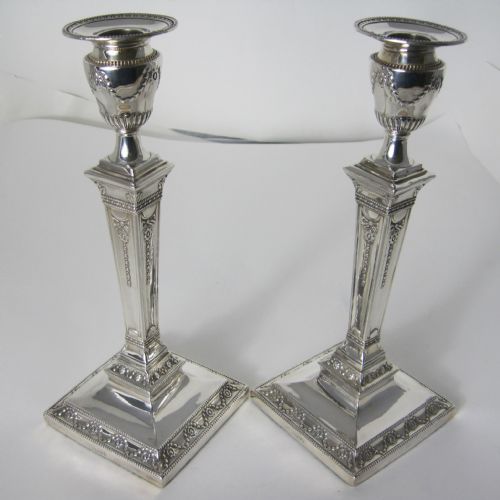 ATTRACTIVE PAIR OF VICTORIAN SILVER SQUARE BASE CANDLESTICKS - ADDITIONAL PHOTO 3