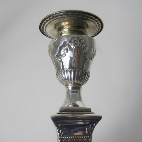 ATTRACTIVE PAIR OF VICTORIAN SILVER SQUARE BASE CANDLESTICKS - ADDITIONAL PHOTO 4