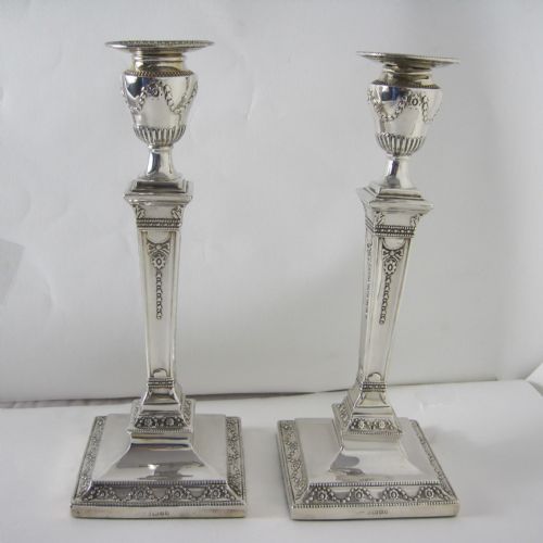ATTRACTIVE PAIR OF VICTORIAN SILVER SQUARE BASE CANDLESTICKS - ADDITIONAL PHOTO 7