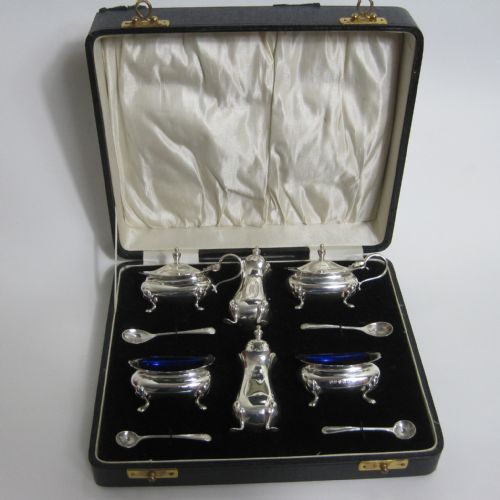 charming 10 piece silver condiment set - CATEGORY: ANTIQUE SILVER - DATED 1930