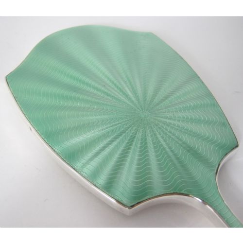 ART DECO STYLE SILVER AND GREEN GILLOCHE ENAMEL HAND MIRROR - ADDITIONAL PHOTO 1