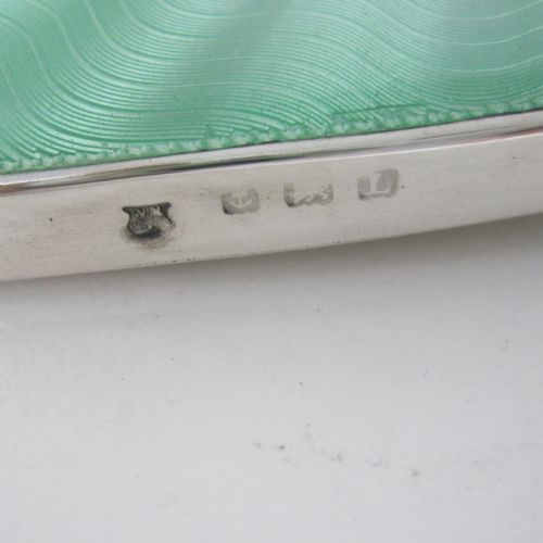 ART DECO STYLE SILVER AND GREEN GILLOCHE ENAMEL HAND MIRROR - ADDITIONAL PHOTO 2