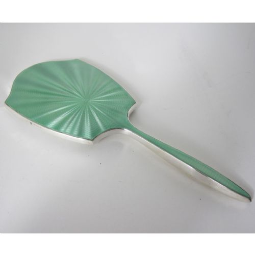 ART DECO STYLE SILVER AND GREEN GILLOCHE ENAMEL HAND MIRROR - ADDITIONAL PHOTO 3