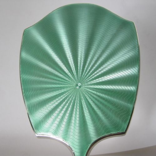 ART DECO STYLE SILVER AND GREEN GILLOCHE ENAMEL HAND MIRROR - ADDITIONAL PHOTO 6