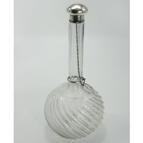 victorian silver and glass perfume bottle with pull off lid - CATEGORY: ANTIQUE SILVER - DATED 1890