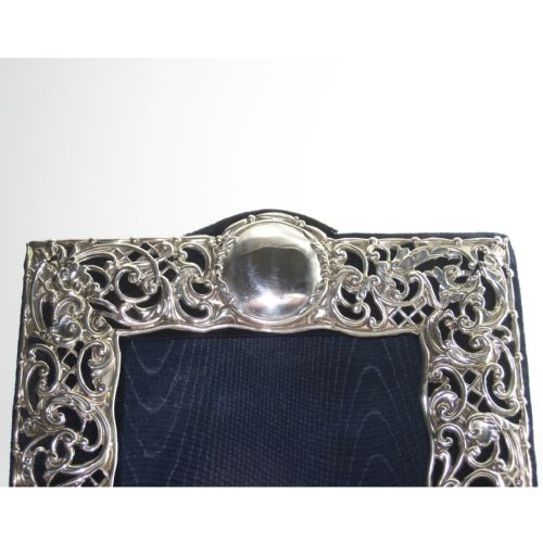 DECORATIVE EDWARDIAN SILVER PHOTO FRAME WITH PIERCED SCROLL AND FLORAL BORDER - ADDITIONAL PHOTO 1