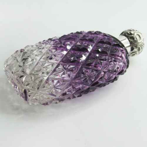 VICTORIAN SIVER AND CUT GLASS HIP FLASK WITH AN AMETHYST AND CLEAR STAR CUT BODY - ADDITIONAL PHOTO 5