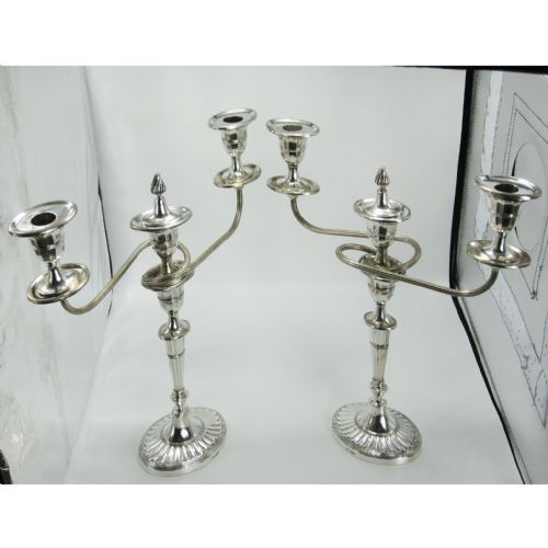 pair of george iii style james dixon son silver three light candelabra - CATEGORY: ANTIQUE SILVER - DATED 1930