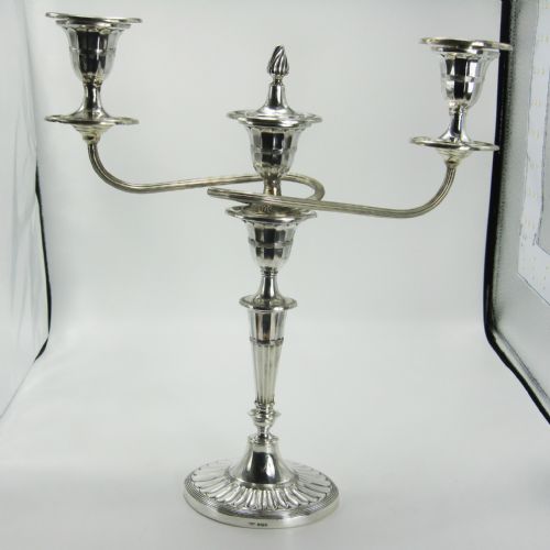 PAIR OF GEORGE III STYLE JAMES DIXON SON SILVER THREE LIGHT CANDELABRA - ADDITIONAL PHOTO 2