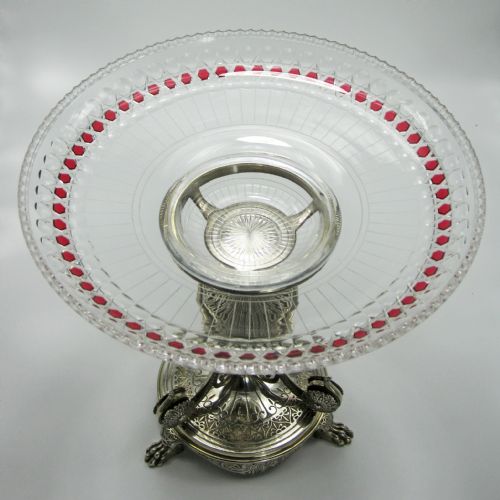VICTORIAN ELKINGTON CO PARTIAL GILT COMPORT WITH CRANBERRY AND CLEAR GLASS CIRCULAR BOWL - ADDITIONAL PHOTO 1