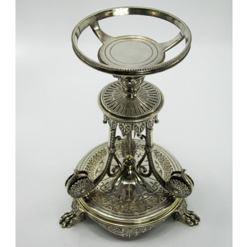 VICTORIAN ELKINGTON CO PARTIAL GILT COMPORT WITH CRANBERRY AND CLEAR GLASS CIRCULAR BOWL - ADDITIONAL PHOTO 3