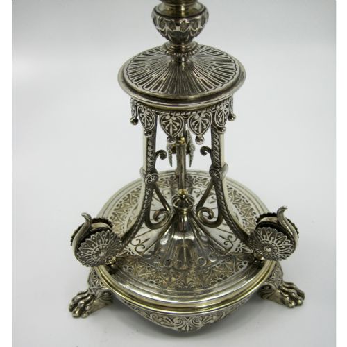 VICTORIAN ELKINGTON CO PARTIAL GILT COMPORT WITH CRANBERRY AND CLEAR GLASS CIRCULAR BOWL - ADDITIONAL PHOTO 5