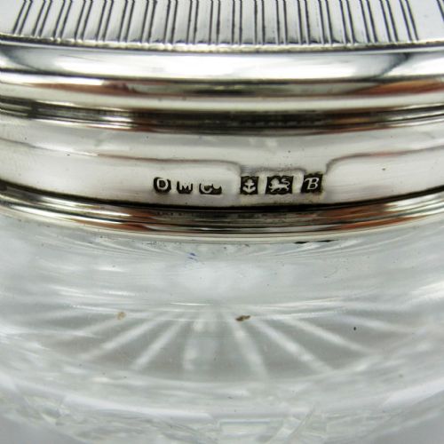 SILVER TOP DRESSING TABLE JAR WITH ENGINE TURNED PATTERNED LID AND CUT GLASS BASE - ADDITIONAL PHOTO 5