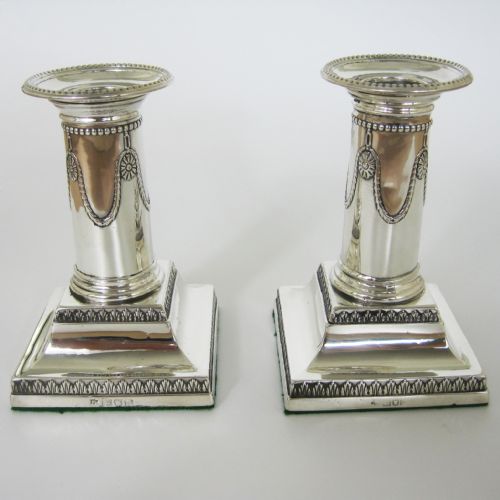 pair of silver thomas bradbury dwarf candlesticks - CATEGORY: ANTIQUE SILVER - DATED 1900