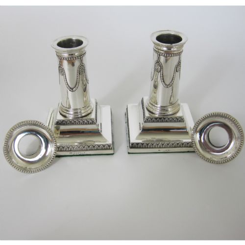 PAIR OF SILVER THOMAS BRADBURY DWARF CANDLESTICKS - ADDITIONAL PHOTO 4
