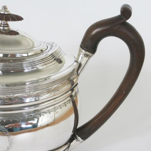ELEGANT GEORGIAN SILVER TEAPOT WITH WOODED SCROLL HANDLE - ADDITIONAL PHOTO 2