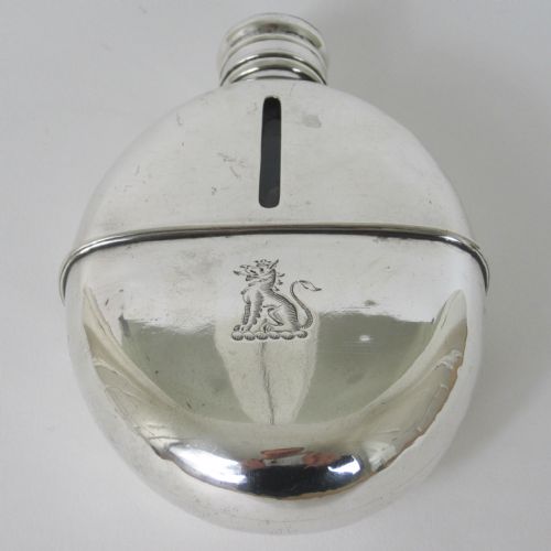 VICTORIAN SILVER HIP FLASK IN AN OVAL FORM - ADDITIONAL PHOTO 1