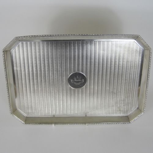 edwardian rectangular silver tray with cut corners and decorative border - CATEGORY: ANTIQUE SILVER - DATED 1910