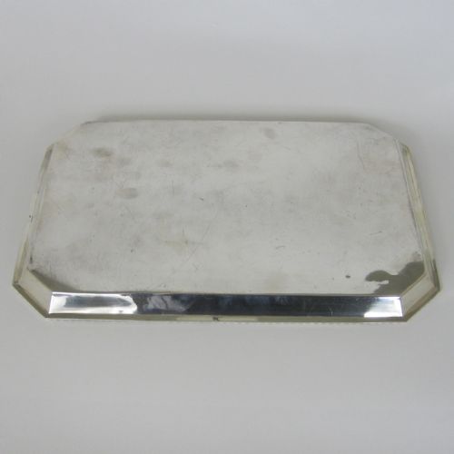 EDWARDIAN RECTANGULAR SILVER TRAY WITH CUT CORNERS AND DECORATIVE BORDER - ADDITIONAL PHOTO 4