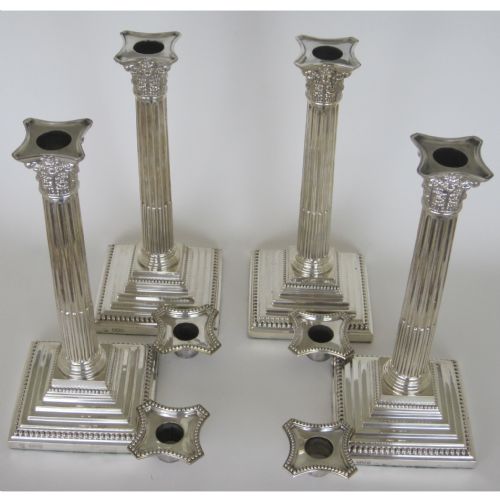 SET OF FOUR MATCHED VICTORIAN SILVER CORINTHIAN COLUMN STYLE CANDLE STICKS - ADDITIONAL PHOTO 1