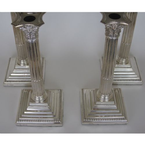 SET OF FOUR MATCHED VICTORIAN SILVER CORINTHIAN COLUMN STYLE CANDLE STICKS - ADDITIONAL PHOTO 2