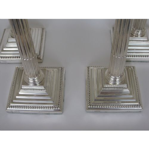 SET OF FOUR MATCHED VICTORIAN SILVER CORINTHIAN COLUMN STYLE CANDLE STICKS - ADDITIONAL PHOTO 3