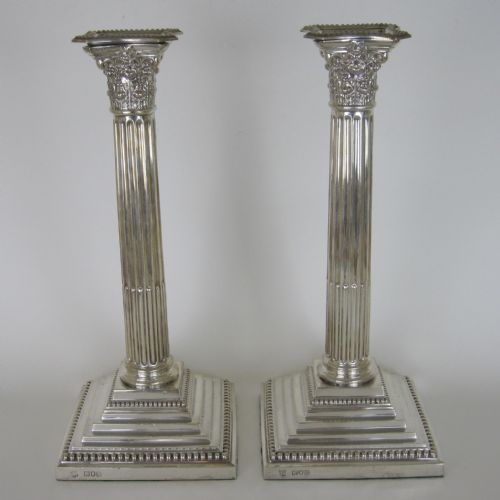 SET OF FOUR MATCHED VICTORIAN SILVER CORINTHIAN COLUMN STYLE CANDLE STICKS - ADDITIONAL PHOTO 8