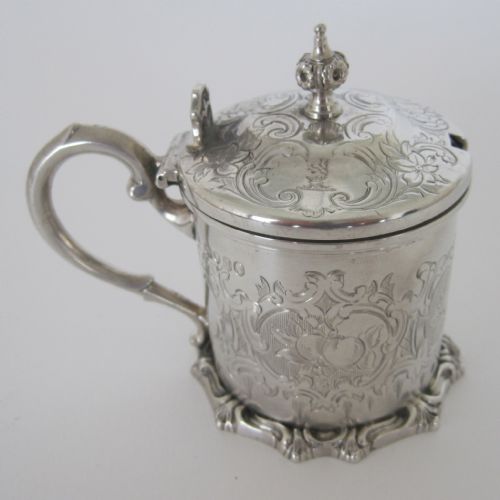victorian silver mustard pot with bristol blue glass liner - CATEGORY: ANTIQUE SILVER - DATED 1850