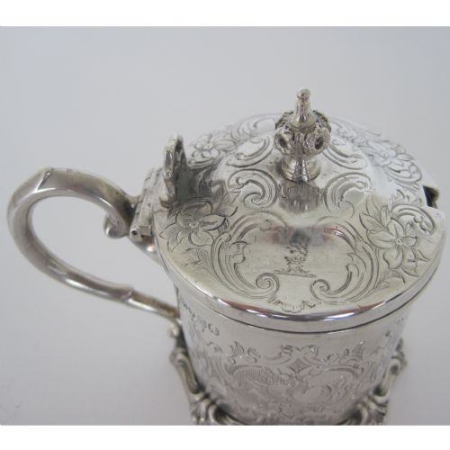 VICTORIAN SILVER MUSTARD POT WITH BRISTOL BLUE GLASS LINER - ADDITIONAL PHOTO 1
