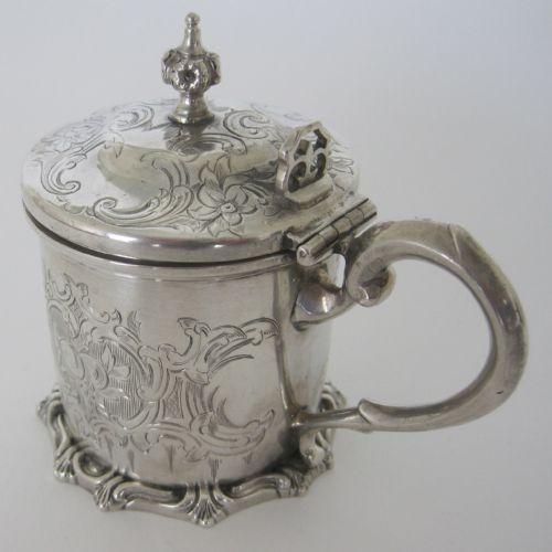 VICTORIAN SILVER MUSTARD POT WITH BRISTOL BLUE GLASS LINER - ADDITIONAL PHOTO 4