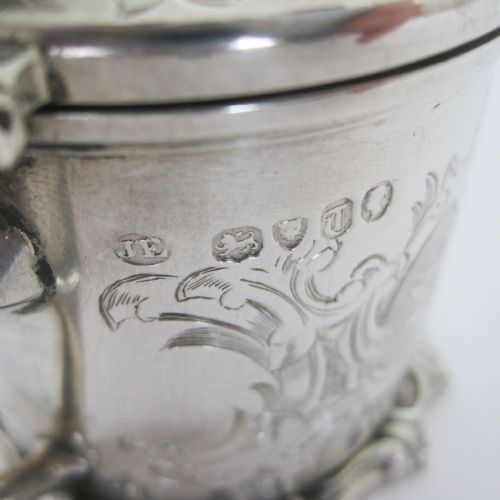 VICTORIAN SILVER MUSTARD POT WITH BRISTOL BLUE GLASS LINER - ADDITIONAL PHOTO 6